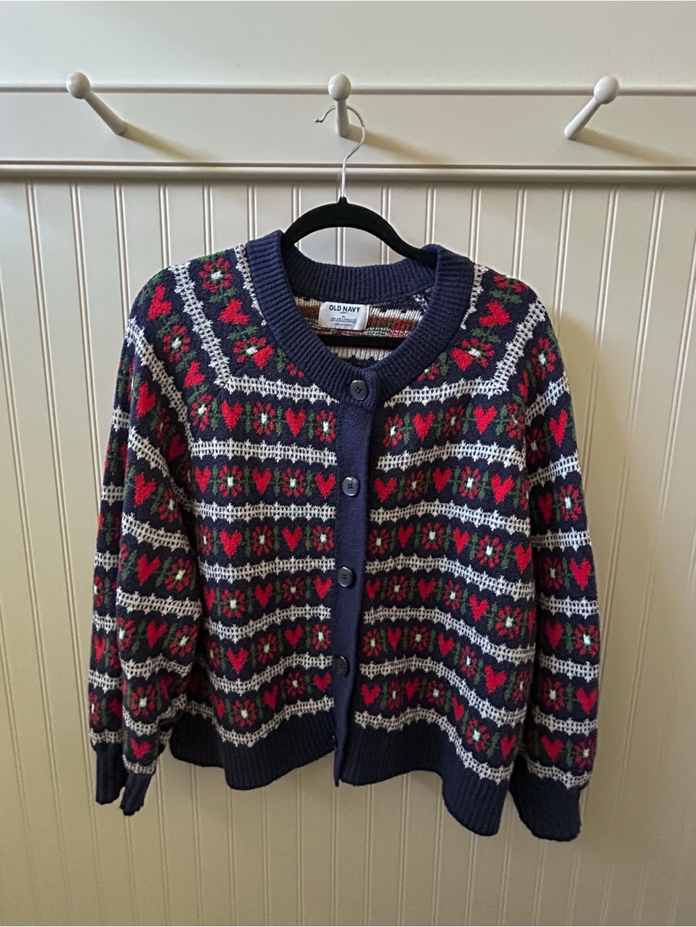 Old Navy Navy Red Cream Fair Isle Cardigan